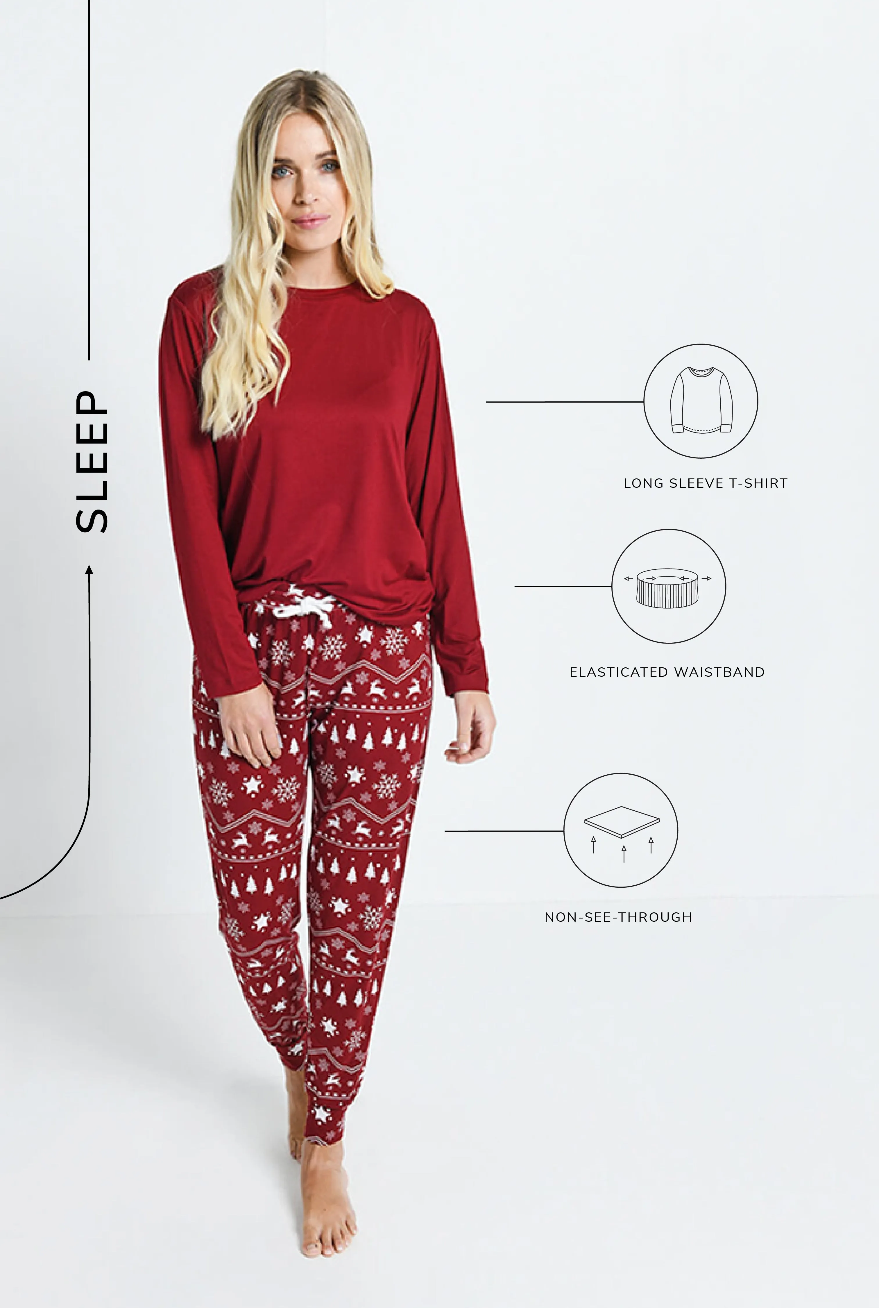 Soft Touch Pyjama Set - Burgundy Christmas Print