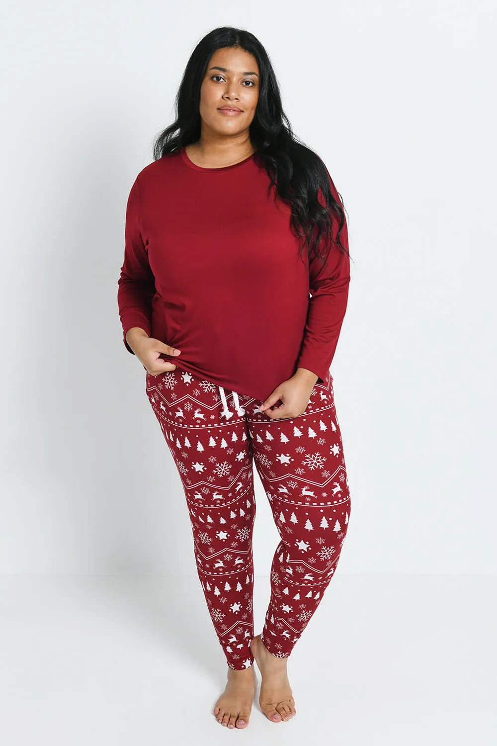 Soft Touch Pyjama Set - Burgundy Christmas Print