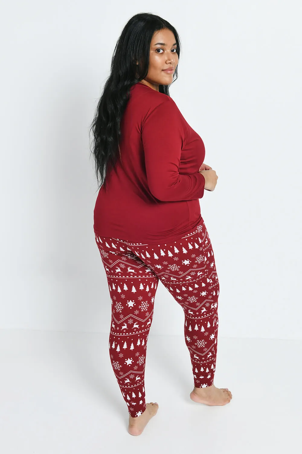 Soft Touch Pyjama Set - Burgundy Christmas Print