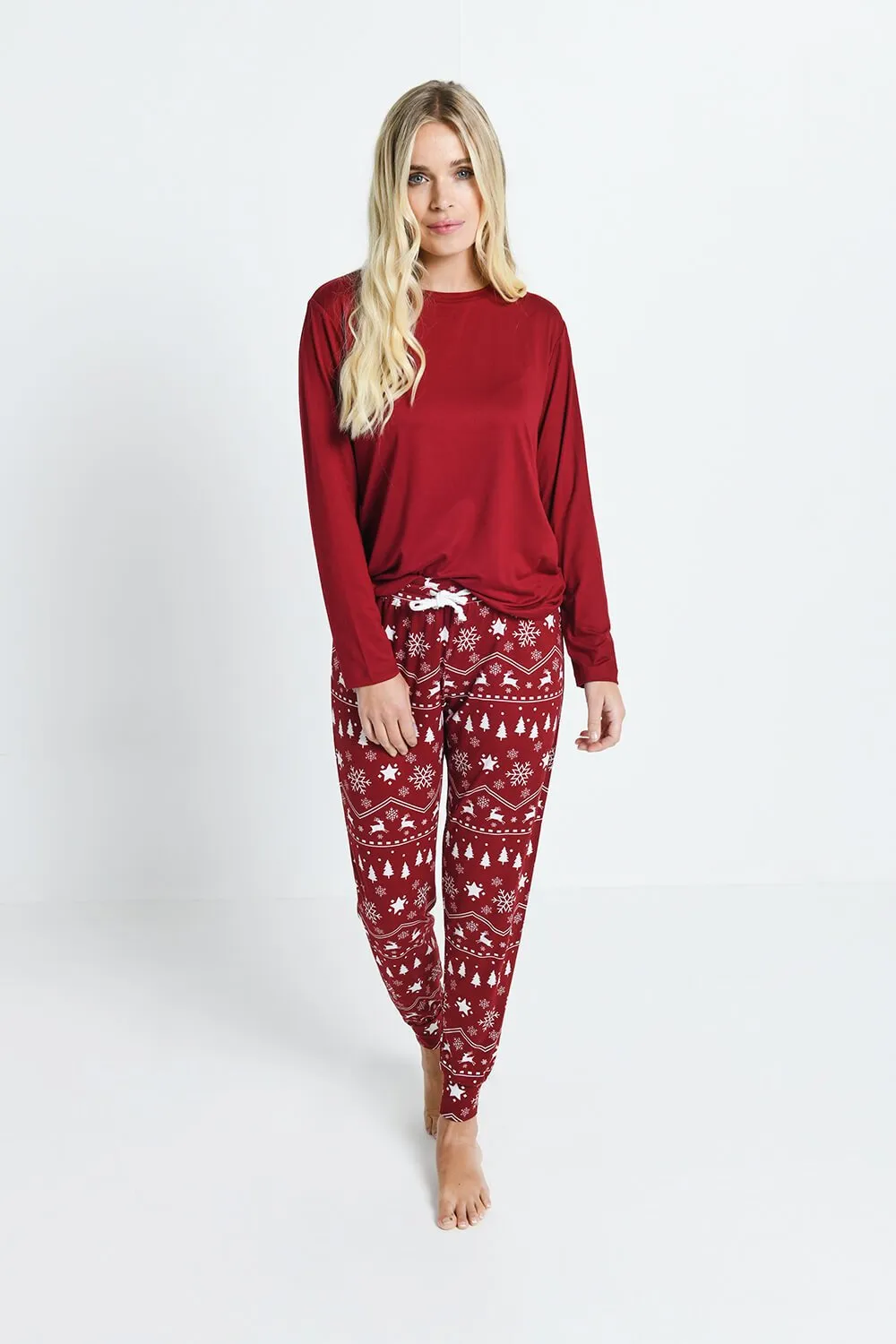 Soft Touch Pyjama Set - Burgundy Christmas Print