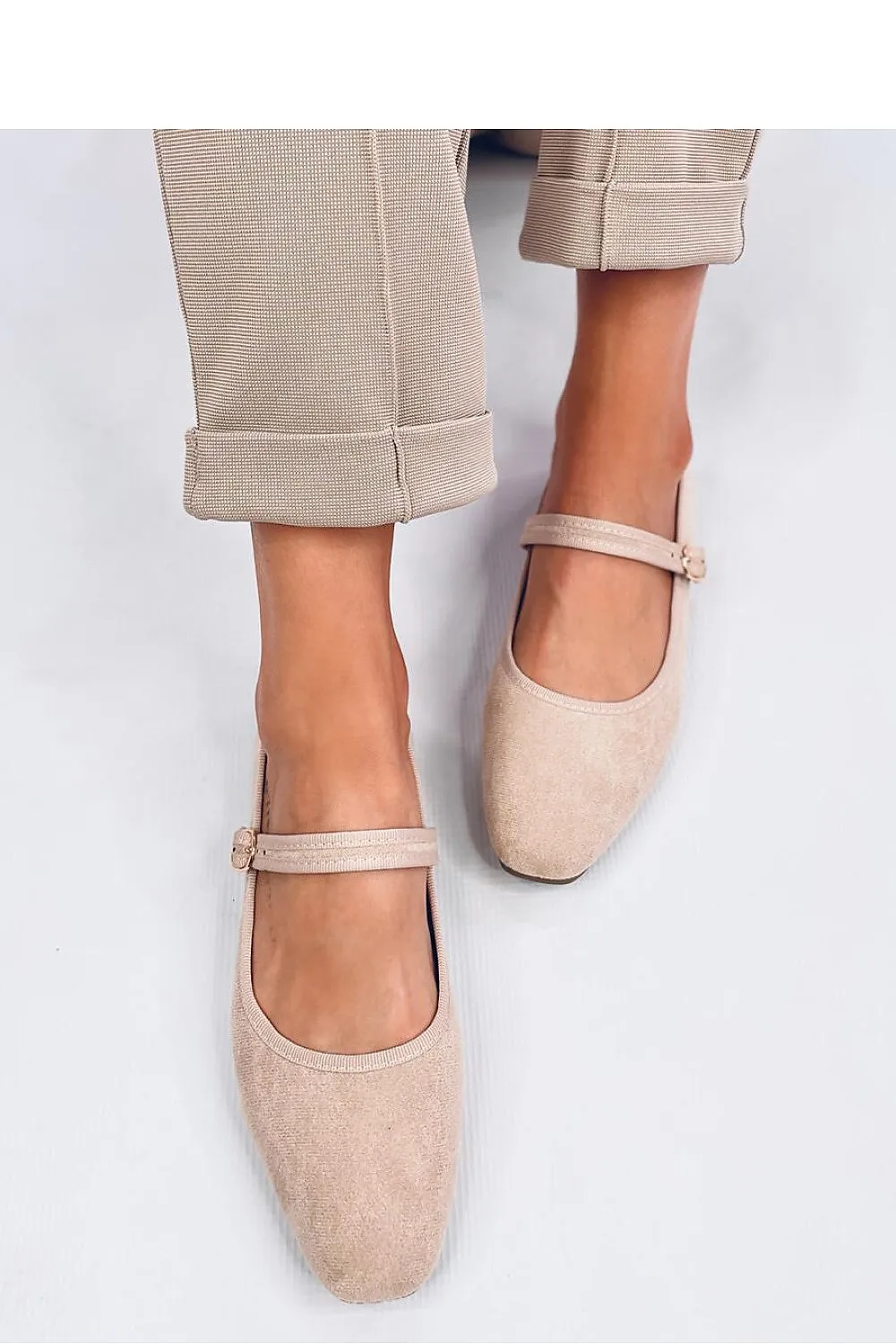 TEEK - Beige Strap Suede Ballet Flats