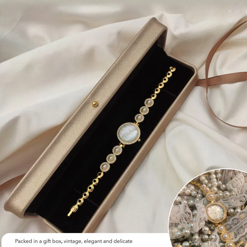 Vintage Luxury Pearl Bracelet Watch for Women Best Birthday Gift