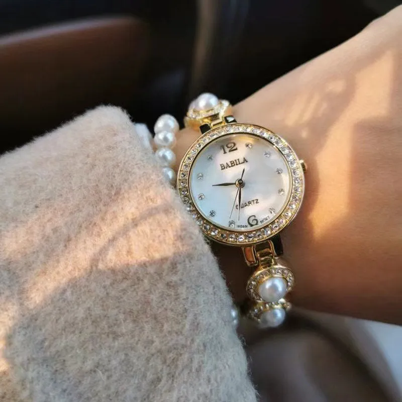 Vintage Luxury Pearl Bracelet Watch for Women Best Birthday Gift