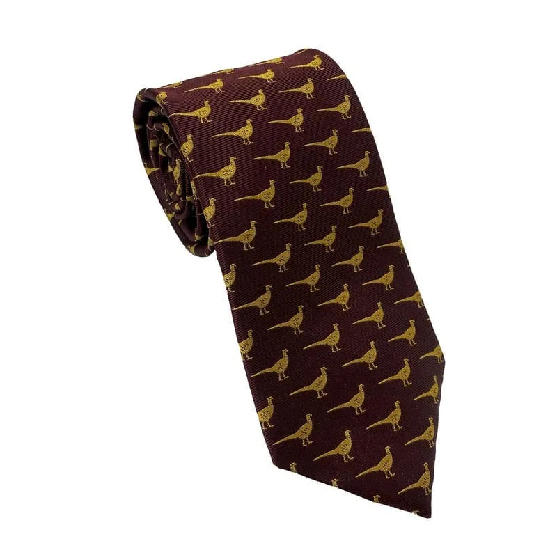 William Powell Luxury Woven Silk Pheasant Tie - Wine