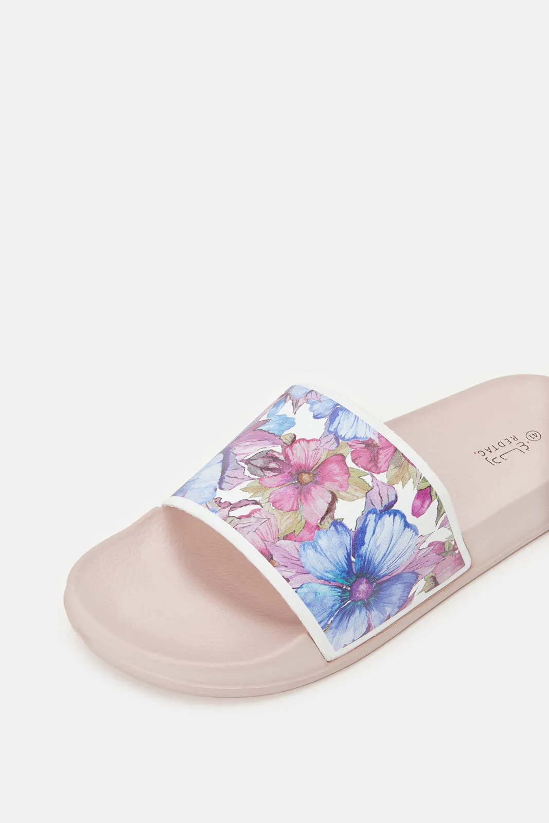 Women Pink Floral Print Slides