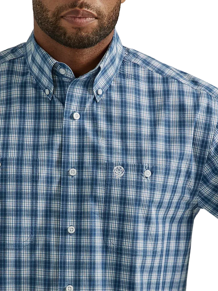 Wrangler Men's Steel Blue Madras George Strait Shirt - Big