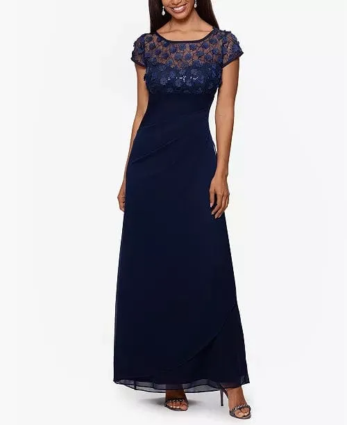 XSCAPE - Sequined Cap Sleeves Evening Dress