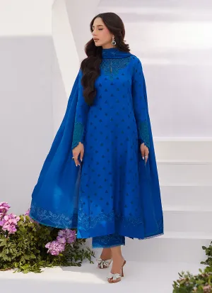 Zaza '24 - Charr Blue Embroidered Raw Silk Shirt And Dupatta